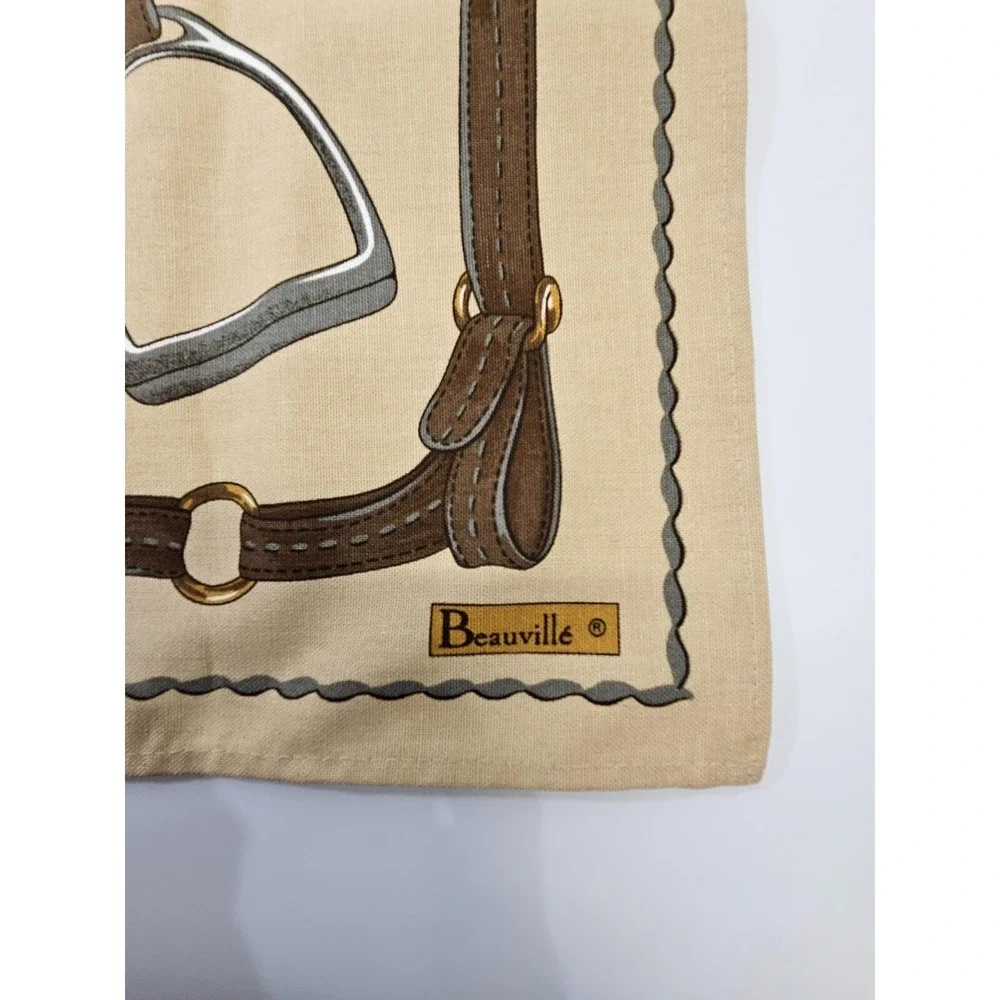 Beauville Horse Stirrups Bridal Patterned Cotton Linen Hand Tea Towel 19x32 EUC‎